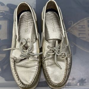 Sperry top-slider gold boat shoe SIZE 8 Pre-owned